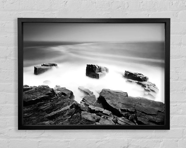 Surreal Ocean Rocks B n W Framed Print