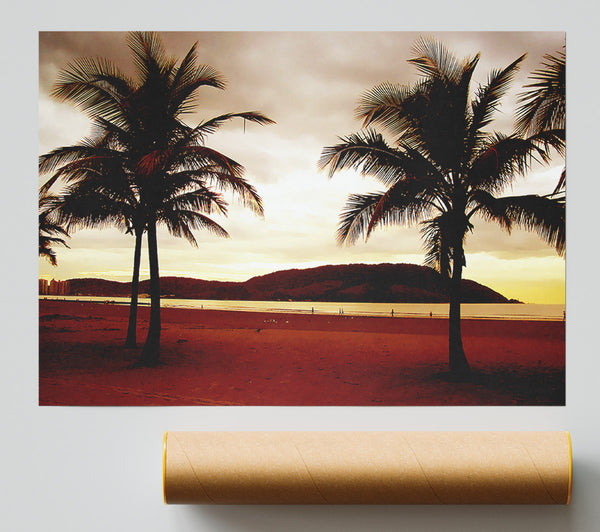 Beach Palmtree Mountain View Print