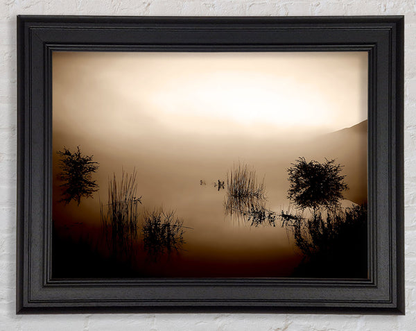 Brown Misty Lake Framed Print