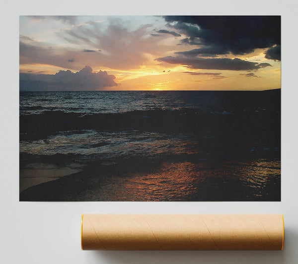 Ocean Sunset Clouds Poster