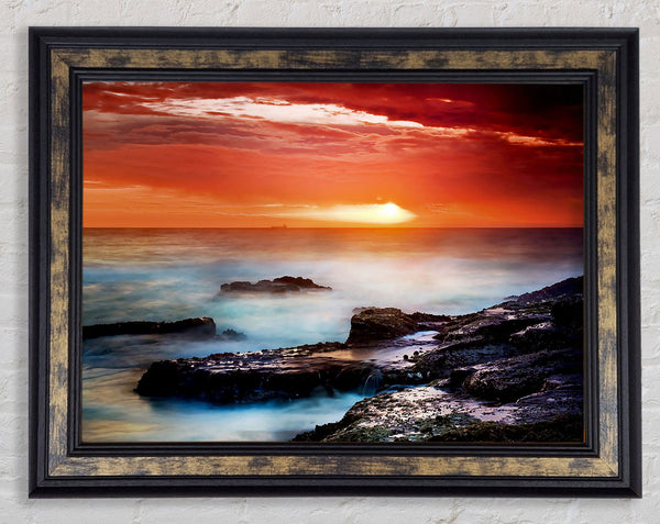 Misty Ocean Sunset Framed Print