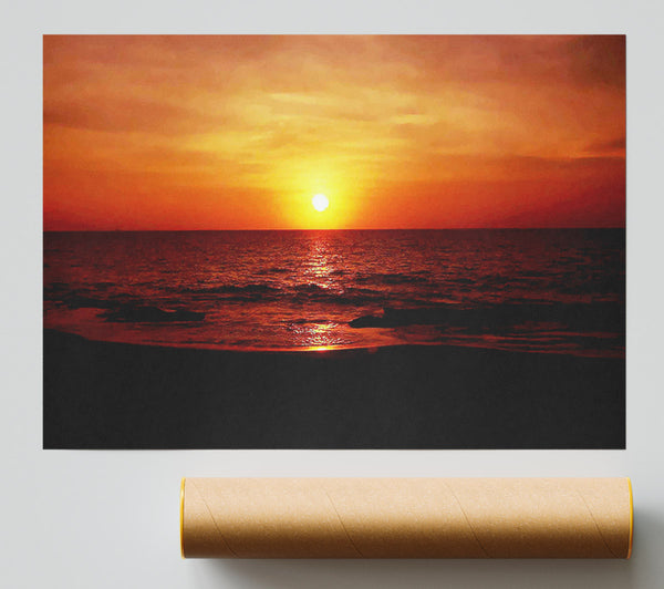 Sunset Ocean Waves Poster