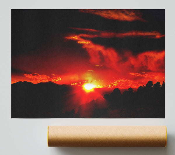 Vibrant Red Sun Clouds Poster