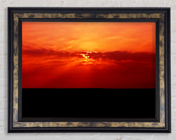 Red Sunbeams Over The Black Ocean Framed Print