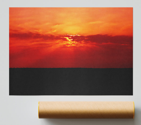 Red Sunbeams Over The Black Ocean Print