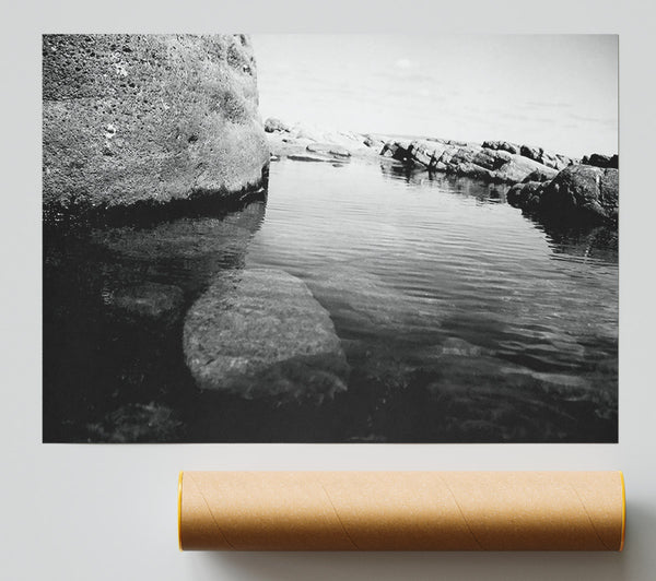 Ocean Rock Bay B N W Poster