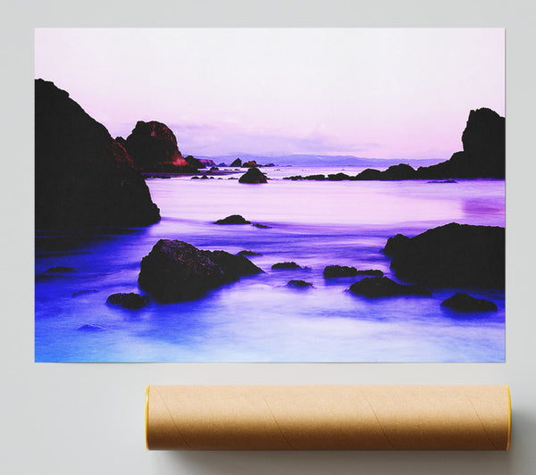 Lilac Blue Ocean Rocks Print