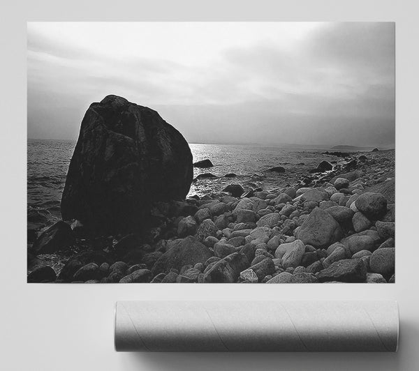 The Rock That Blocks The Sun B N W Poster
