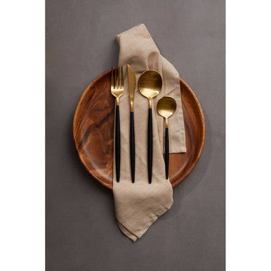 Avie 16 Piece  Black And Matte Gold Cutlery Set