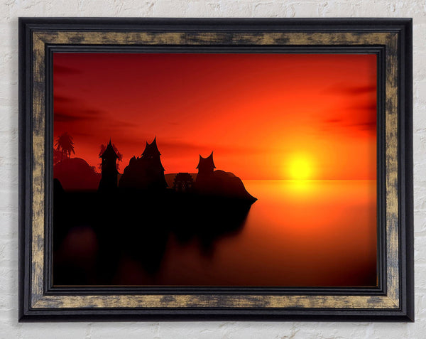 Sunset Village By The Sea Framed Print