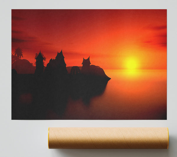 Sunset Village By The Sea Poster
