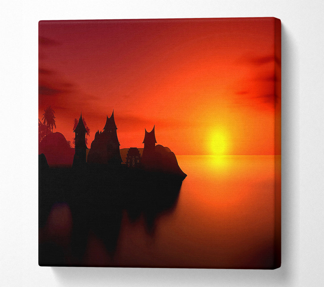  A Canvas Print of Sunset Village By The Sea Canvas Print