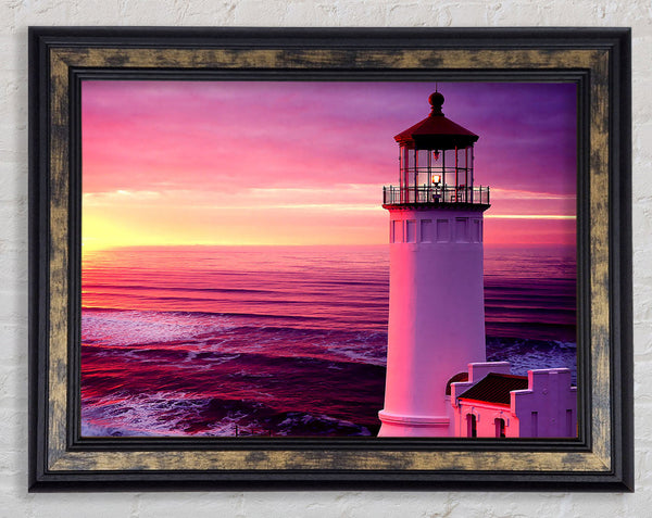 Lighthouse Pink Sunset Framed Print
