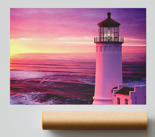 Lighthouse Pink Sunset Poster