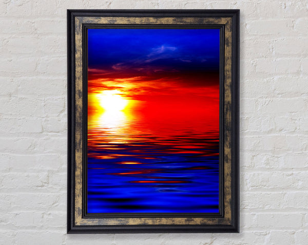 Electric Blue Ocean Sunset Framed Print