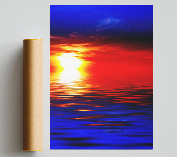 Electric Blue Ocean Sunset Print