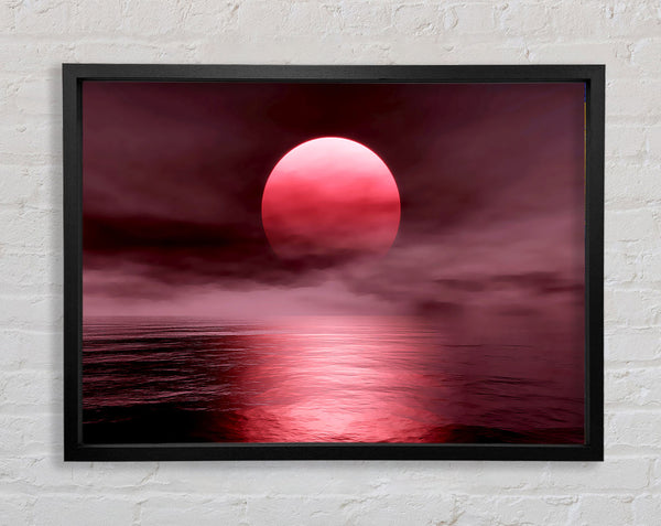 The Huge Red Sun Over The Grey Ocean
