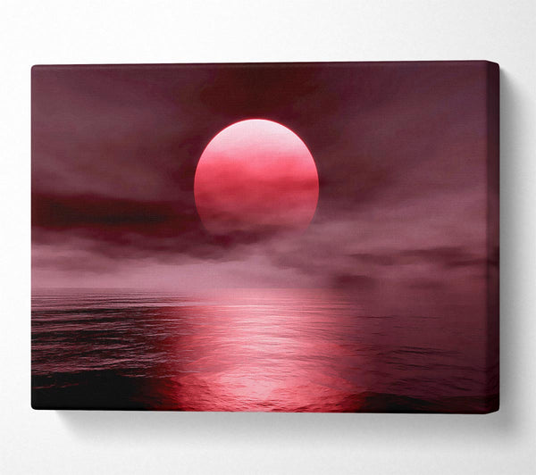 The Huge Red Sun Over The Grey Ocean Canvas Art