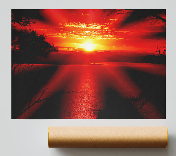 Red Sun Rays Print