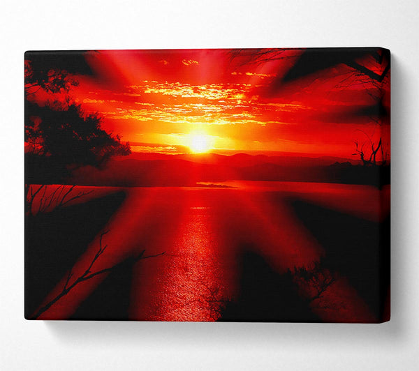 Red Sun Rays Canvas Wall Art