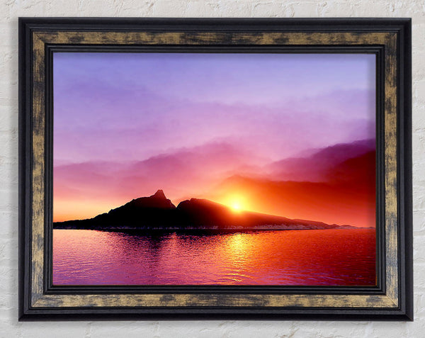 As The Sun Peeps Over The Mountain Ocean Framed Print
