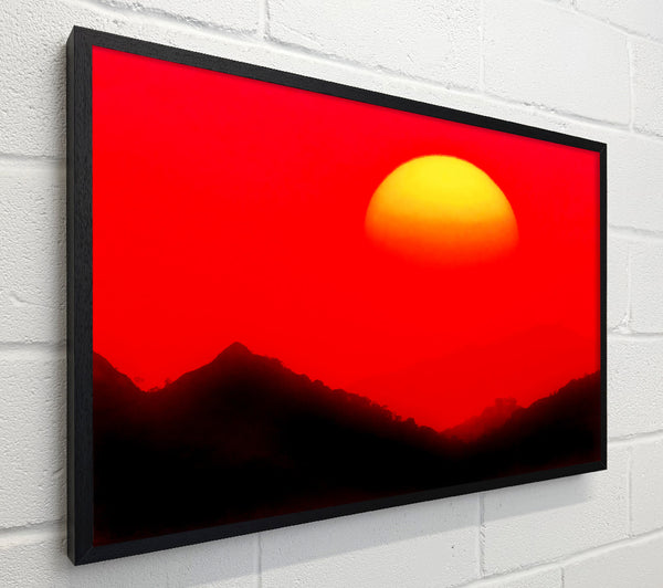 Huge Sun Over The Mountain Tops Red