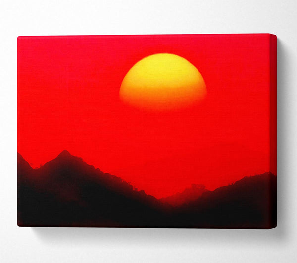 Huge Sun Over The Mountain Tops Red Canvas Art
