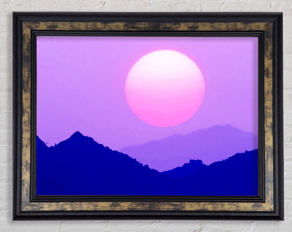Huge Sun Over The Mountain Tops Purple Framed Print