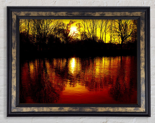 Ochre Lake Reflections At Sunset Framed Print