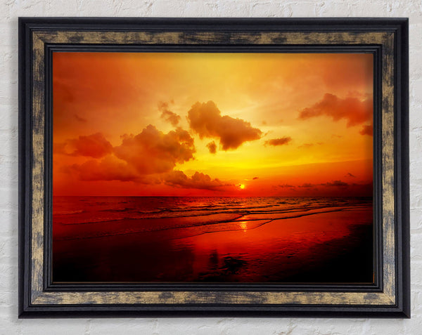 Distant Sunset Ocean Framed Print