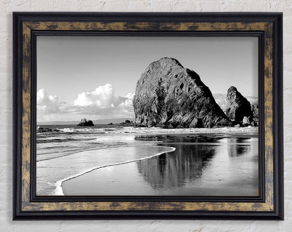 Beach Rocks B n W Framed Print