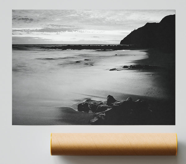 Sunset Tides B N W Poster