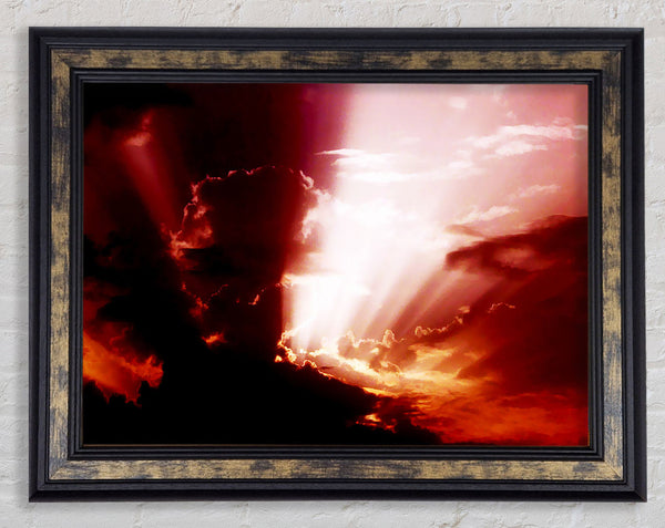 Sun Through The Clouds Red Framed Print