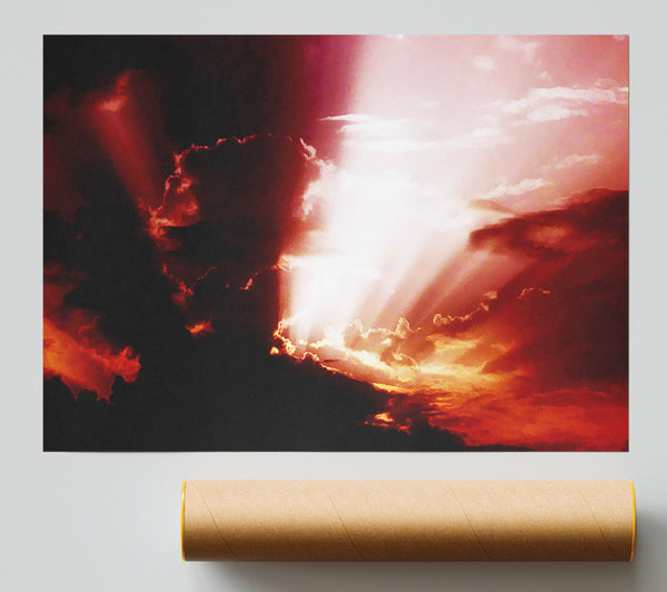 Sun Through The Clouds Red Poster
