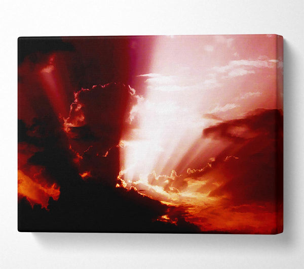 Sun Through The Clouds Red Canvas Print