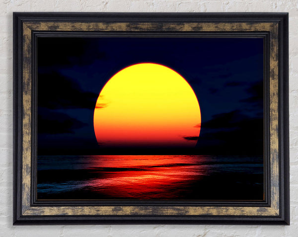 Huge Golden Sun Over Ocean Framed Print