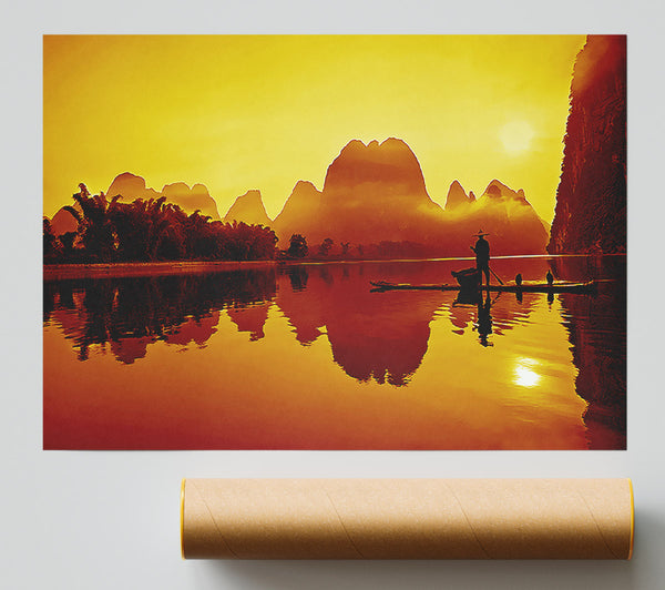 Fisherman Reflection Caramel Giclee Print