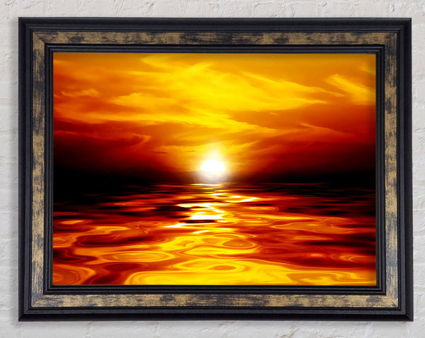 Lava Ocean Sunset Yellow Framed Print