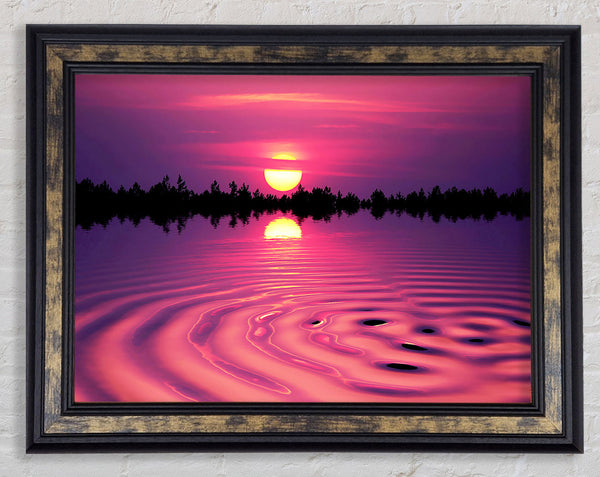 Pink Sunset Lake Swirl Framed Print