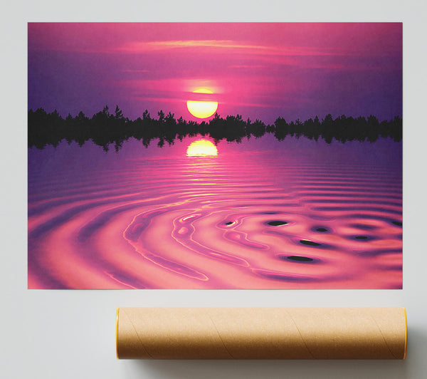 Pink Sunset Lake Swirl Poster