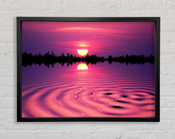 Pink Sunset Lake Swirl Framed Print
