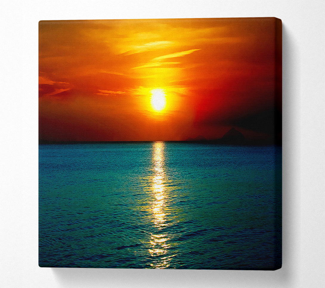  A Canvas Print of As The Sun Goes Down Over The Turquoise Ocean Canvas Wall Art