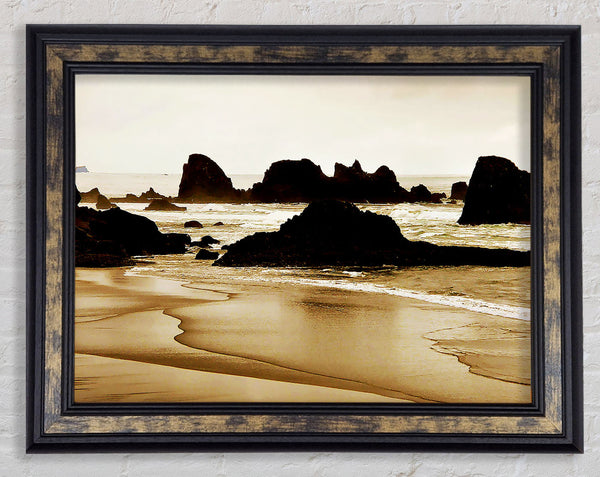 Sepia Ocean Delight Framed Print