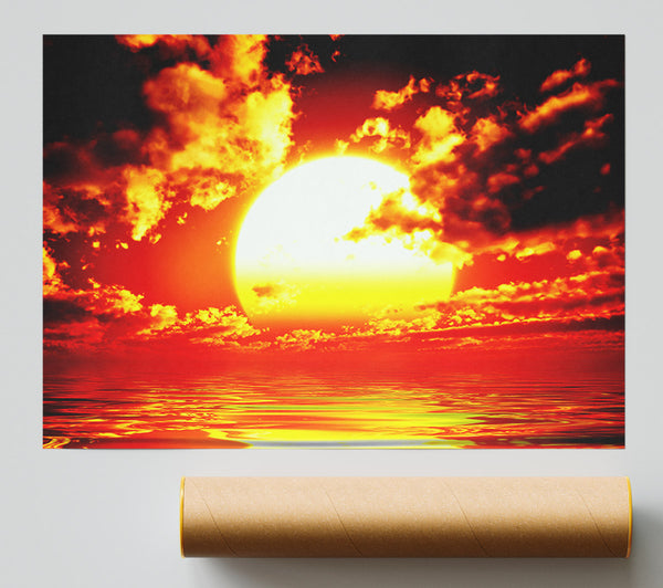 The Huge Sun Over The Ocean Poster