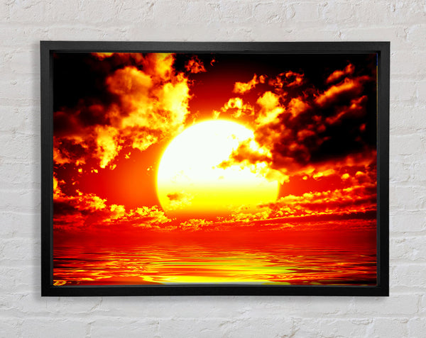 The Huge Sun Over The Ocean Framed Print