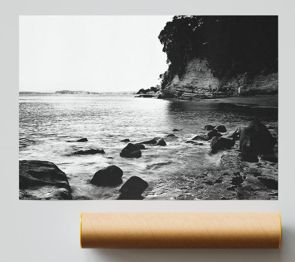 Black And White Sparkle Ocean Rocks Print