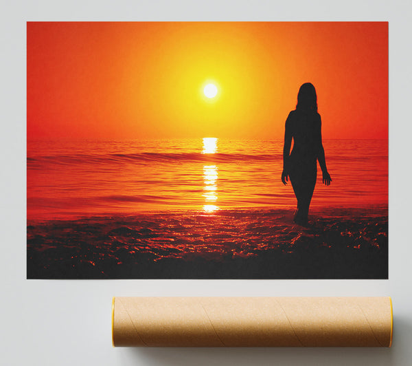The Goddess Of The Orange Ocean Sun Poster