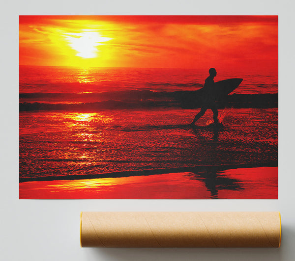 Surfers Stunning Orange Ocean Print
