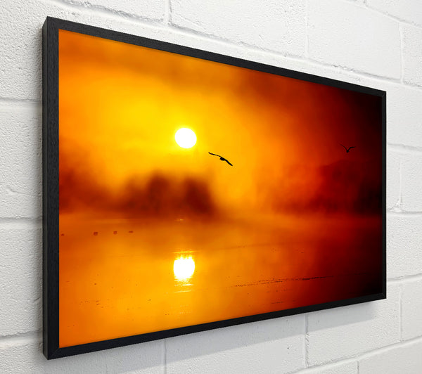 Birds Over The Golden Misty Lake