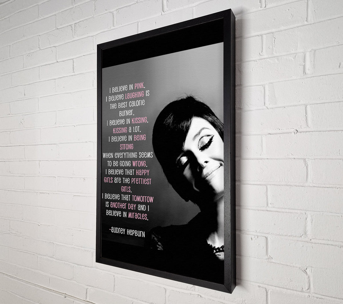 A Canvas Print of Motivational Quote Audrey Hepburn I Believe In Pink Portrait Canvas Art